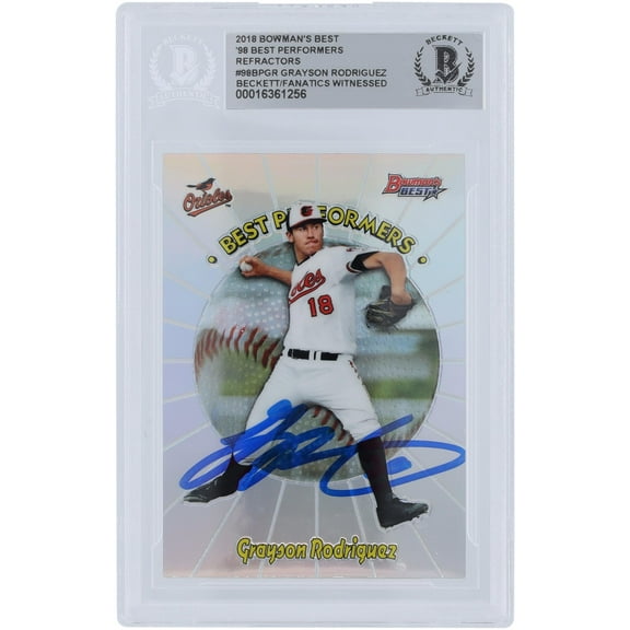 Grayson Rodriguez Baltimore Orioles Autographed 2018 Bowman's Best 98 Best Performers Refractors #98BP-GR Beckett Fanatics Witnessed Authenticated Card - Fanatics Authentic Certified