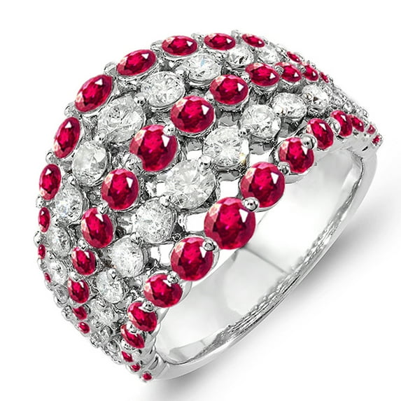 Dazzlingrock Collection 14K Round Ruby & White Diamond Ladies Cocktail Right Hand Ring, White Gold, Size 6