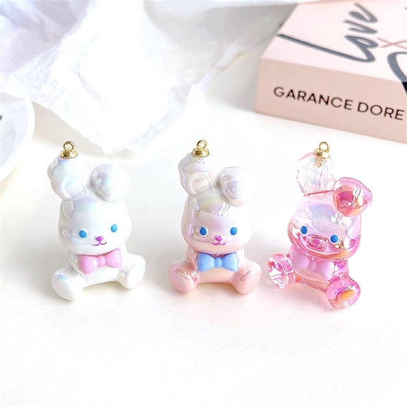 Acrylic Pendants Rabbit Mixed Color 49.7x33.2x25.5mm Hole: 3.5mm