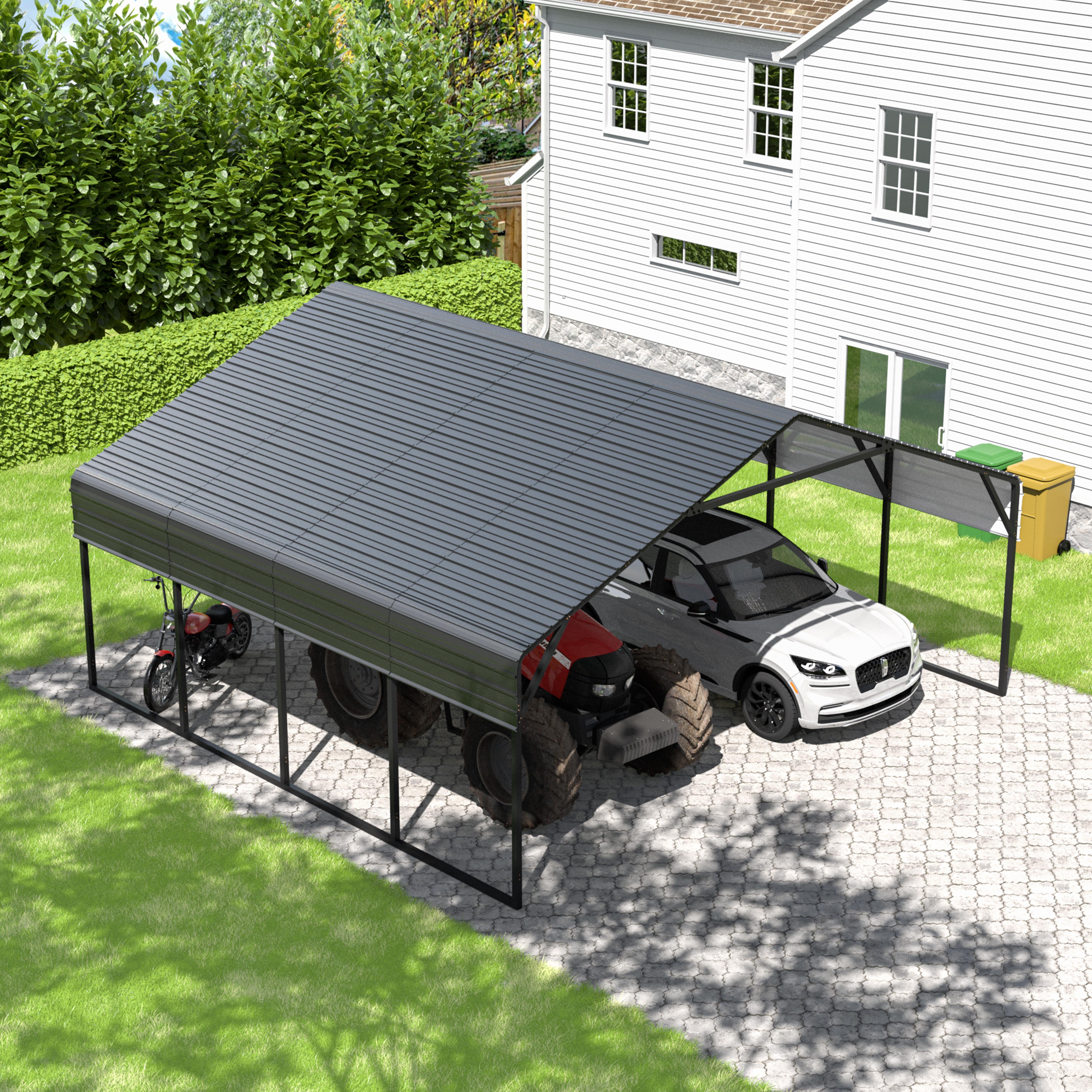 VEIKOUS 20' x 20' Metal Carport for 2 Cars, Outdoor Galvanized Metal Heavy Duty Storage Garage with Weatherproof Roof for Backyard, Patio
