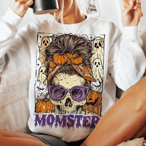 Momster skull Sweatshirt, Funny Halloween Mom Sweatshirt, Funny Halloween Mama Shirt, Spooky Mama Funny Mom Halloween Shirt, Scary Halloween Spooky vibes TH040626