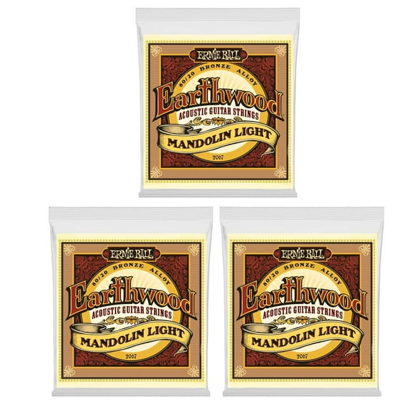 Ernie Ball Mandolin Strings Earthwood 80/20 Bronze 2067 Light 3 Pack