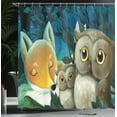 thumbnail image 3 of Ambesonne Forest Shower Curtain, Sleeping Fox with Owls Art, 69"Wx75"L, Dark Yellow Reseda Green, 3 of 4