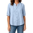 thumbnail image 4 of cocolona Womens Summer Linen Tops Dressy Casual Solid Color Blouses Short Sleeve Crew Neck Button Shirts with Pockets, 4 of 6
