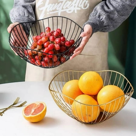 

Merotable Nordic Style Metal Wire Fruit Vegetable Storage Bowls for Apples Oranges Home Creative Snacks Bread Storage Drain Basket Stand