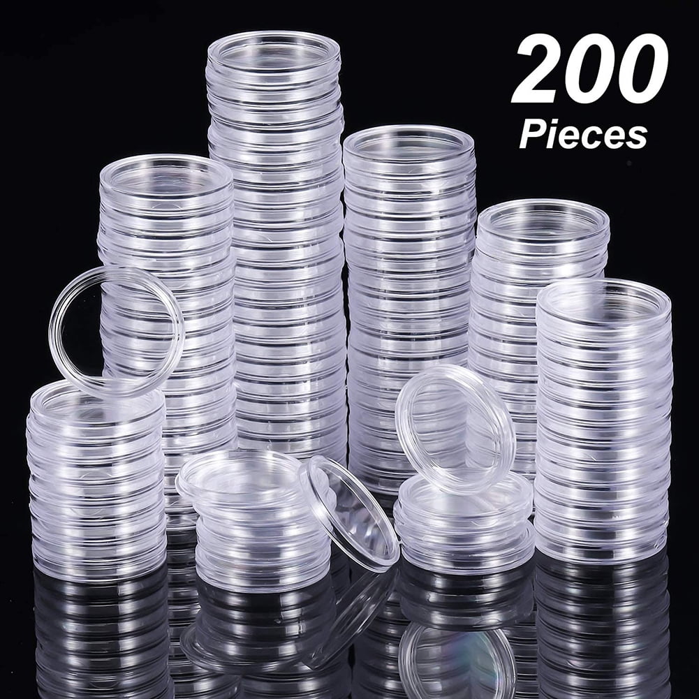 200pcs 25 Mm Coin Holder Capsules Clear Round Plastic Coin Container