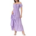 thumbnail image 2 of Allegra K Women’s Round Neck Puff Sleeves Ruffle Midi Smocked Tie Dresses, 2 of 5