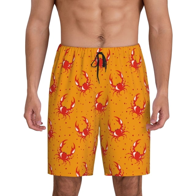 Balery Red Crab Pantalones cortos de pijama de punto de algodón para hombre con cinturilla y bolsillos-4X-Large