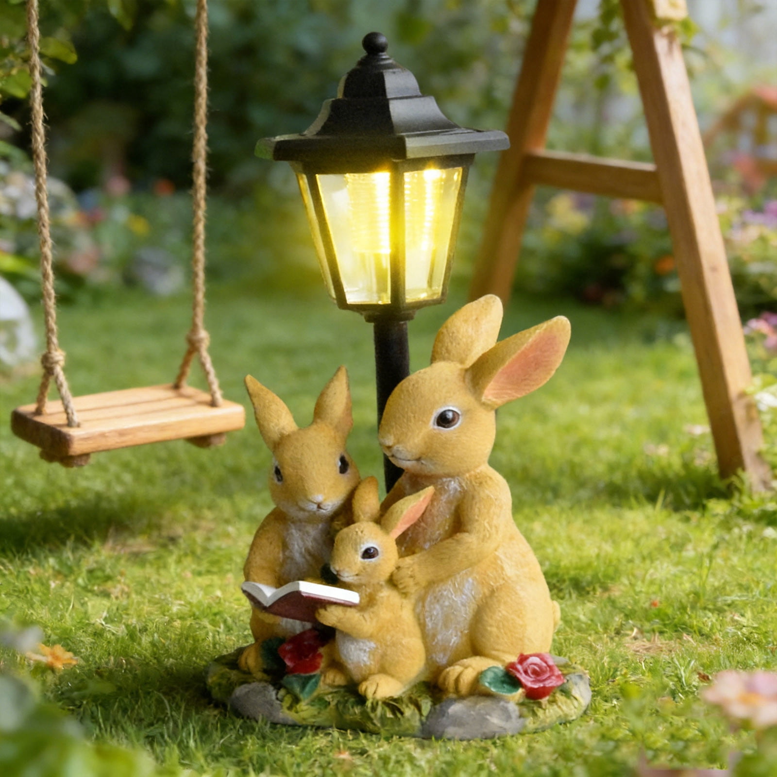 Solar Rooster Garden Light Outdoor Decor,Chicken Hen Couple Figurines Decorations with Lantern Resin Statue for Patio Yard Lawn Walkway Ornaments Mother's Day Birthday Gift For Mom