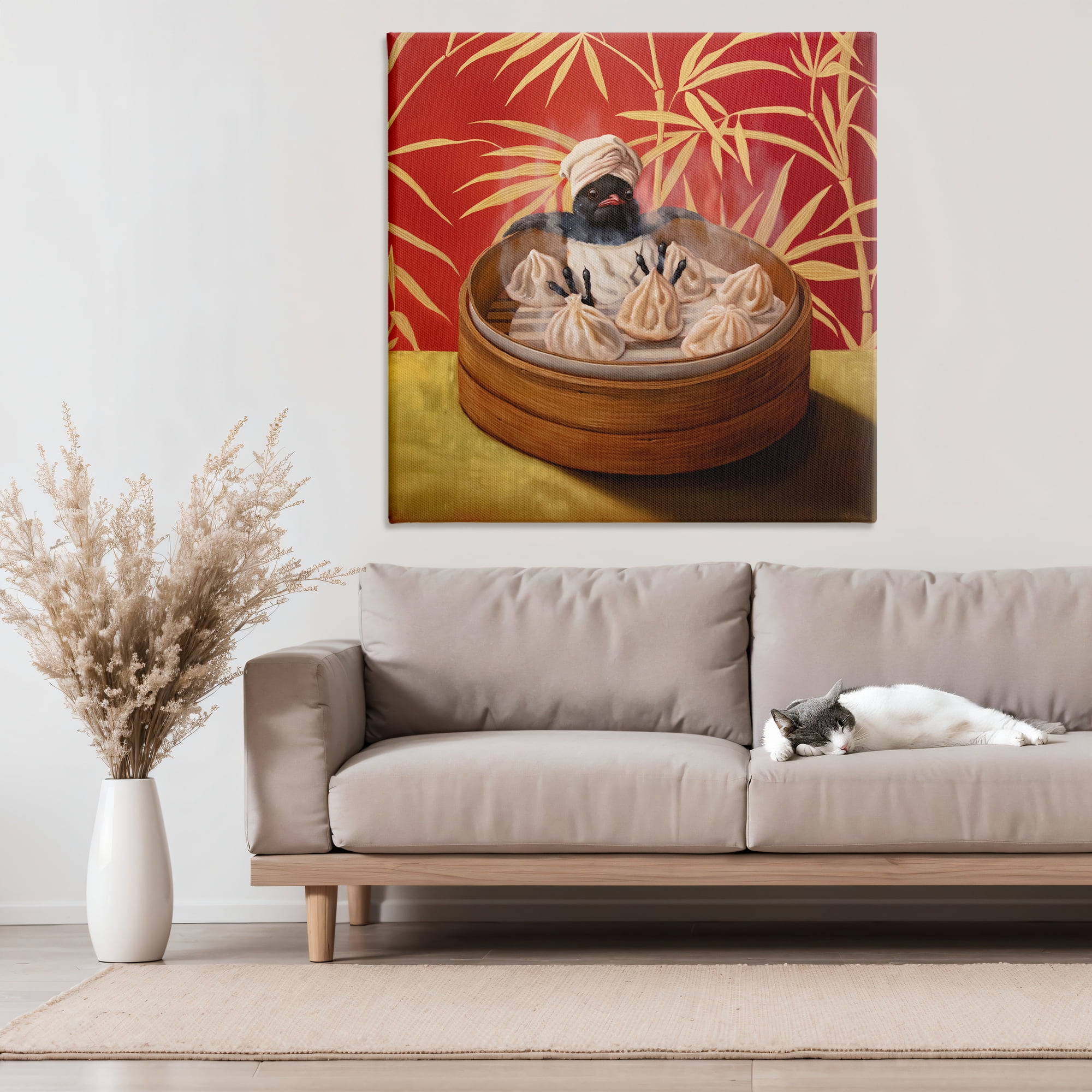 Bamboo Steamer Bird Canvas Wall Art, design by Lucia Heffernan