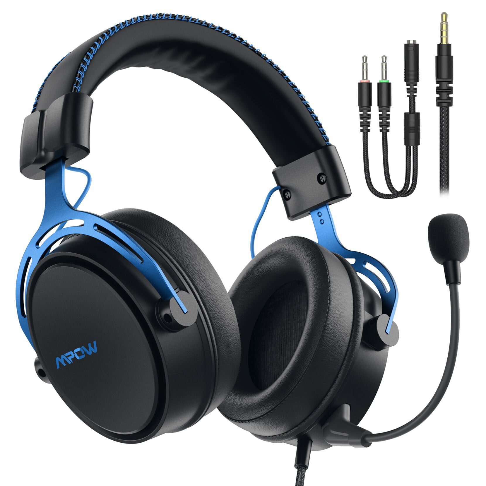 for PC and PS4 Noise Cancelling Microphone,Memory Foam Gaming Headphones 17-Hour of Wireless Use Included 3.5.mm Cable Mpow Air 2.4G Wireless Gaming Headset with Double Chamber Drivers - Blue 