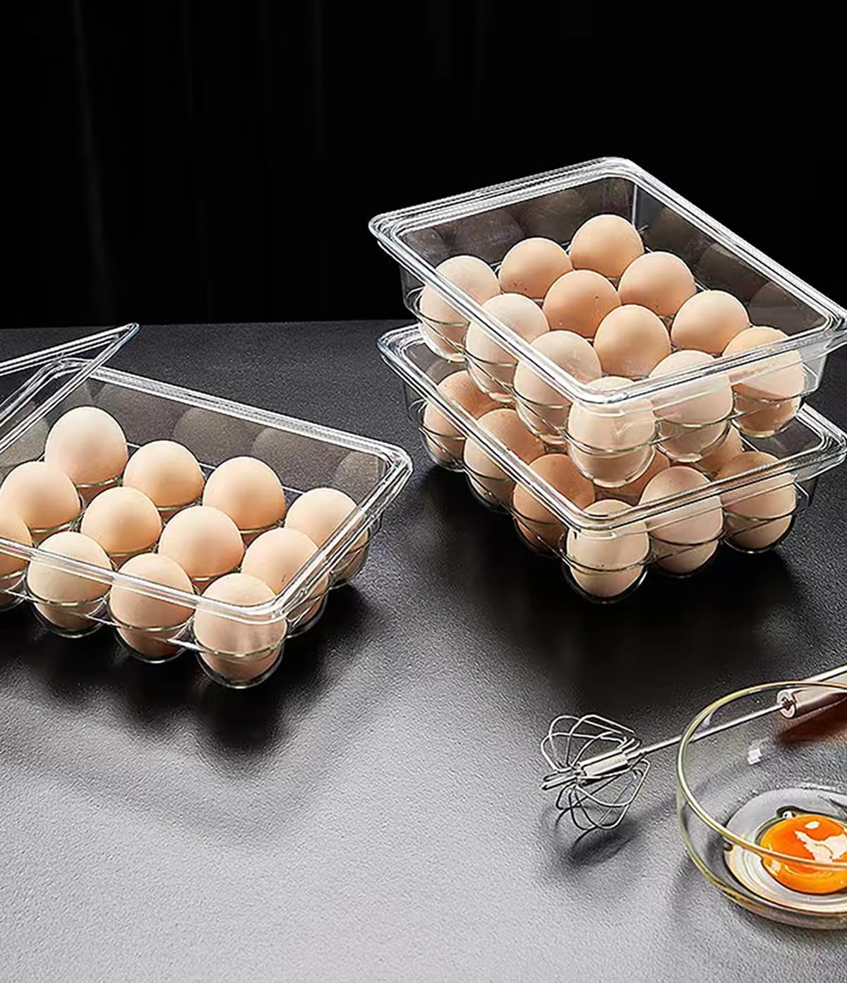 Egg Holder for Refrigerator,12 Eggs Container for Refrigerator,Egg Dispenser&Egg Storage Box for Fridge,Clear Plastic Egg Storage Container