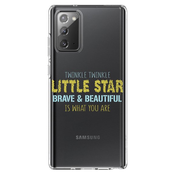DistinctInk Clear Shockproof Hybrid Case for Samsung Galaxy Note 20 (6.7" Screen) - TPU Bumper Acrylic Back Tempered Glass Screen Protector - Twinkle Little Star Brave & Beautiful You Are