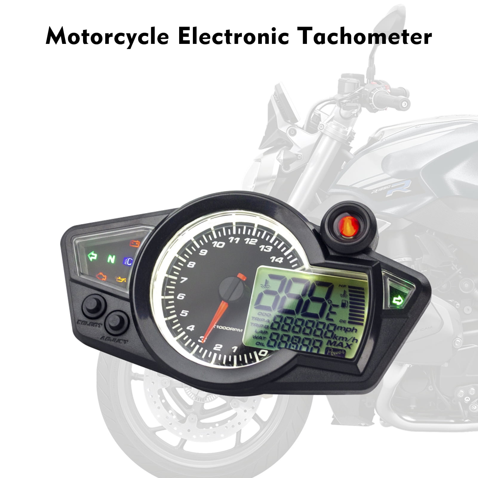 Motorcycle Odometer Tachometer Speedometer Measuring Instrument and Black Bracket 12V Digital Speedometer Tachometer 