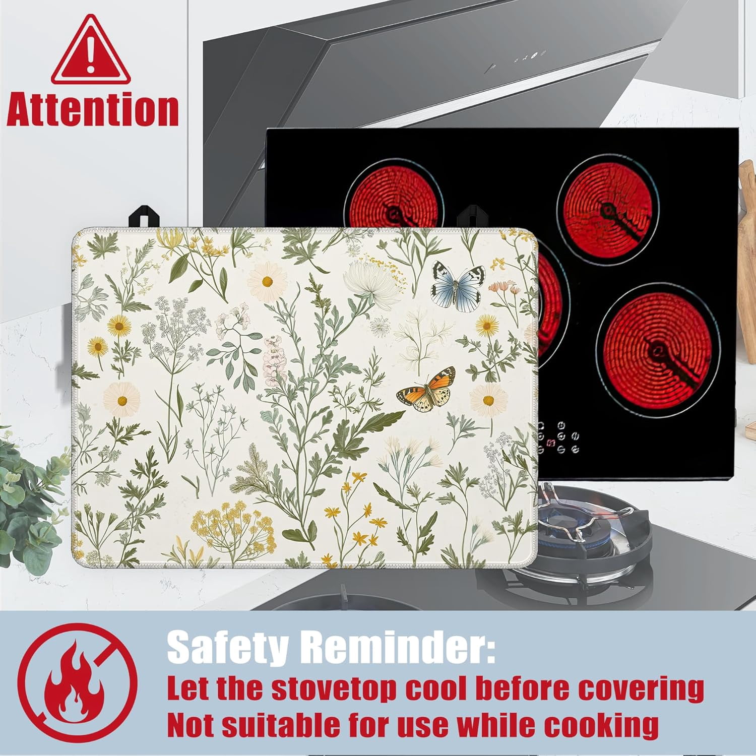 Spring Floral Glass Top Stove Cover Protector,Rustic Wild Flower Heat Resistant Stove Top Cover, Large Size Range Covers for Electric Stove Countertop Mat, 28 x 20 Inch