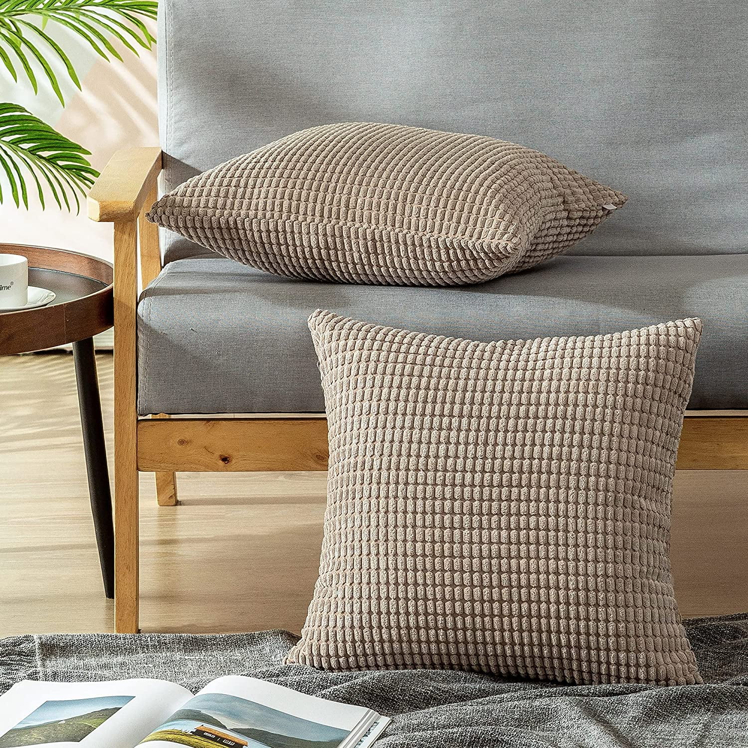 Htooq Pack Of 2 Comfy Throw Pillow Covers Cases For Couch Sofa Bed Decoration Comfortable Supersoft Corduroy Corn Striped Both Sides 24 X 24 Inches Li