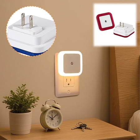 Auto-Dimming Night Light Plug in Wall – Smart Dusk to Dawn Sensor LED for Baby Nursery Bathroom & Hallway Energy Efficient Warm White Safety Light Red