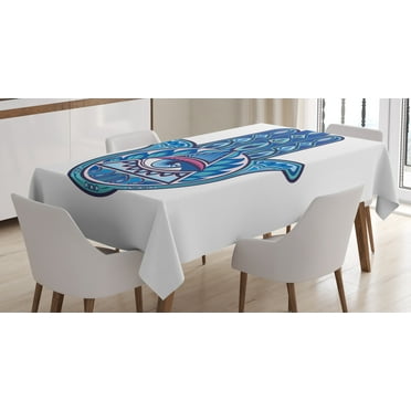 Ambesonne Evil Eye Tablecloth Rectangular Table Cover, Vibrant Hamsa Triangle, 60"x90", Blue Turquoise Pink