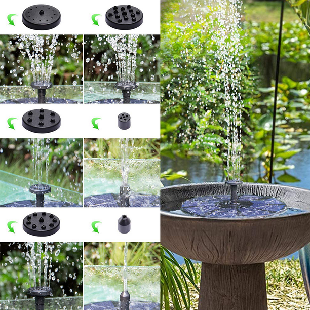 Pompe de fontaine solaire 3,0 W pour bain d'oiseaux avec batterie de  secours 3,7 V 1200 mAh, pompe de fontaine à eau flottante portable à  énergie solaire pour jardin, jardin, étang, piscine