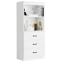 55.5" Bookshelf with Drawers, White 5-Tier Bookcase, Tall Storage Cabinet for Living Room, Bedroom, Office - Wooden Organizer with Shelves