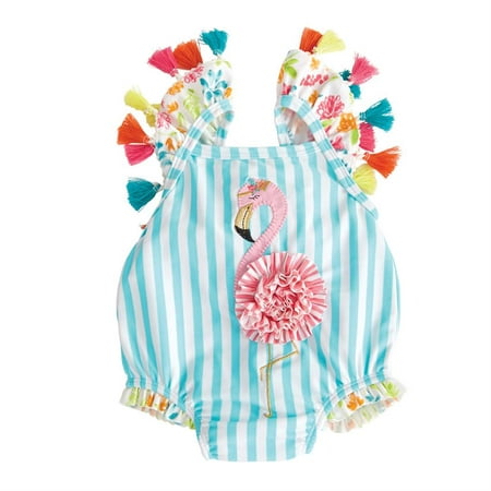 

Nokiwiqis Baby Girls One Piece 3D Flamingo Tassels Ruffle Stripe Swimwear