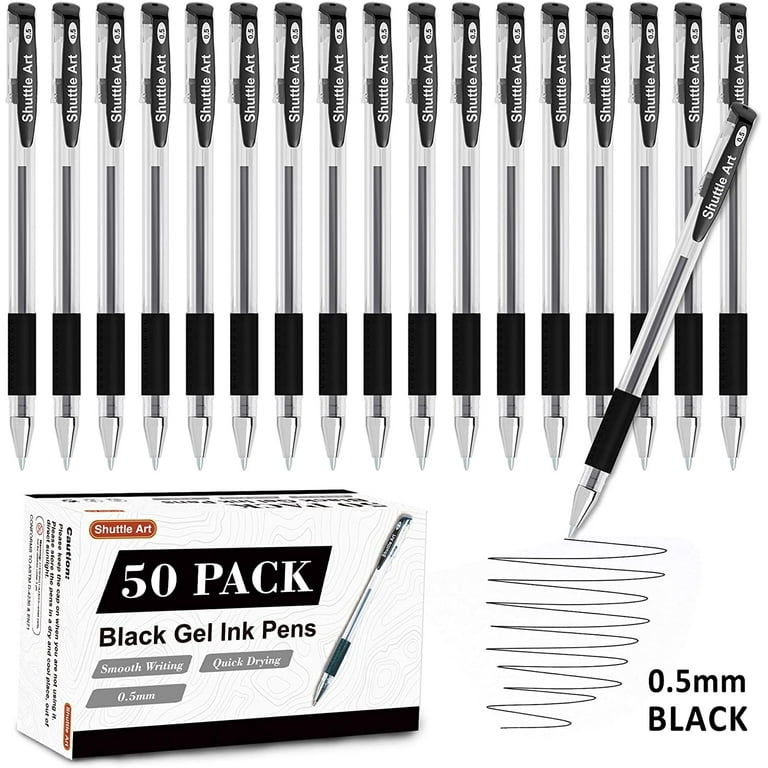 Shuttle Art Black Gel Pens, 50 Pack Fine Point Black Ink Pens Bulk, 0.5mm  Rollerball Gel Ink Pens Smooth Writing with Comfortable Grip for Office