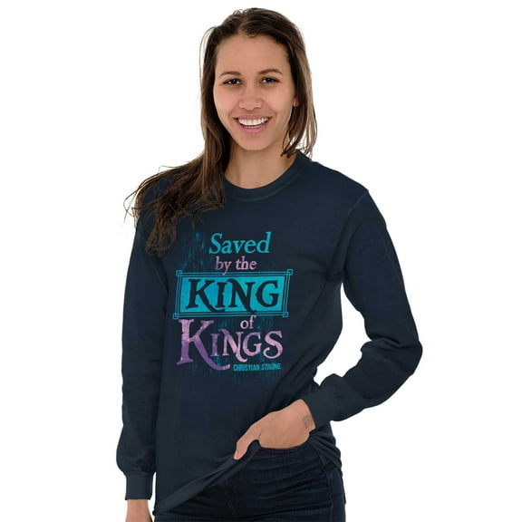 Saved King Jesus Christian Faith Women's Long Sleeve T Shirt Brisco Brands S
