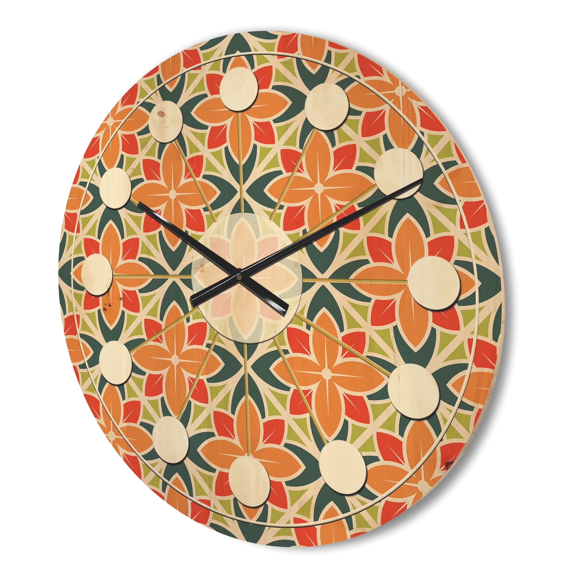 Designart 'Floral Retro Pattern XIV' Mid-Century Modern Wood Wall Clock