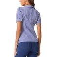 thumbnail image 3 of Camisa de cuadros para mujer INSPIRE CHIC con cuello Peter Pan, mangas cortas abullonadas, blusa de botones a cuadros, talla M azul, 3 of 6