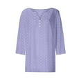 thumbnail image 3 of Women's 3/4 Sleeve V-Neck Eyelet Top 2025 - Summer Holiday Tunic Blouse | Yubnlvae | Summer Tops for Women 2025 Trendy 3/4 Sleeve V Neck Eyelet Shirts (Purple | XXL), 3 of 4