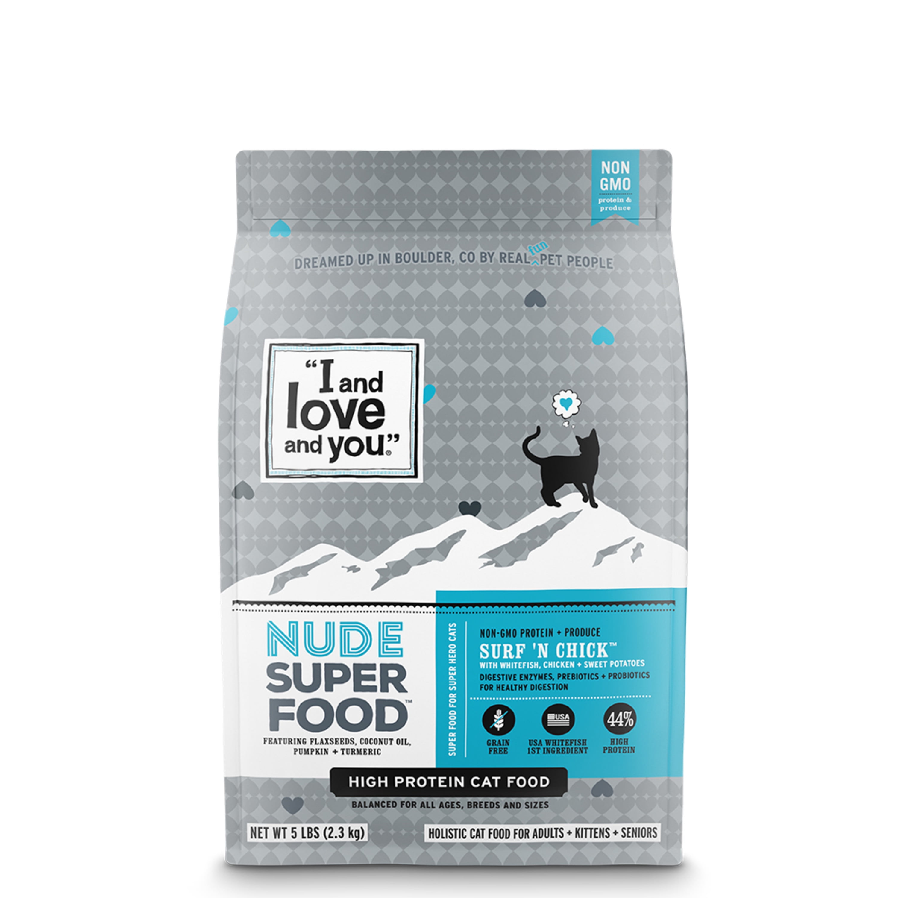 (Free $5 Gift Card) "I and love and you" - Nude Food Surf 'n Chick Dry Cat Food - 5 lb bag