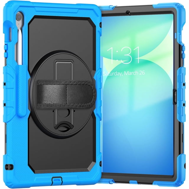 Funda para Samsung Galaxy Tab S10 FE+ Plus de 13,1 pulgadas modelo 2025 (X620/X626B), funda protectora resistente a prueba de golpes con protector de pantalla, soporte giratorio de 360°,correa de mano