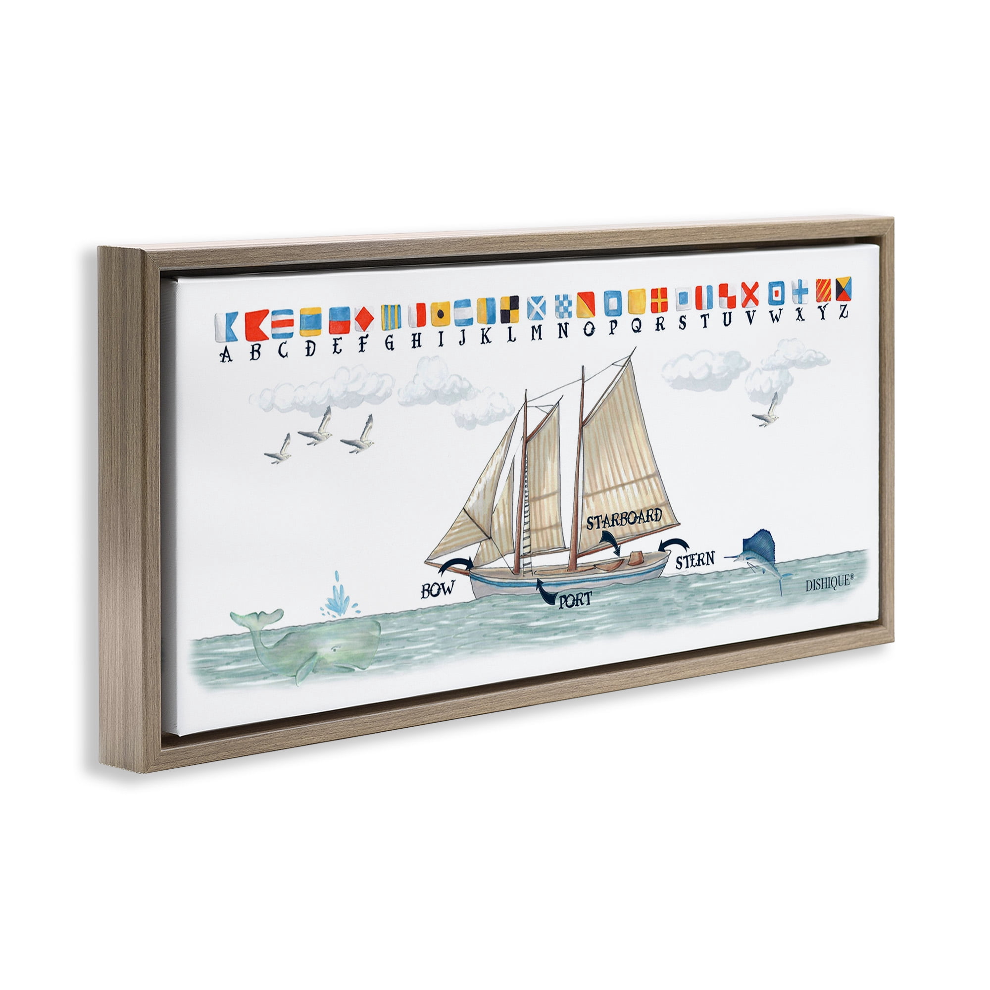 Stupell Industries Nautical Sailing Flags Educational Transportation Painting Brown Floater Framed Canvas Art Print Wall Art, 31 x 14
