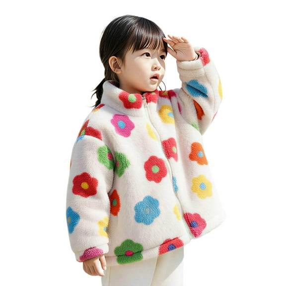 OGLCCG Girl's Colorful Floral Fuzzy Fleece Jacket Zip Up Mock Neck Long Sleeve Soft Sherpa Coat Fall Winter Warm Outerwear 2-8 Years
