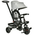 thumbnail image 1 of Qaba Tricycle pour Bébé 4 en 1 Tricycle avec Siège Réversible à Angle Ajustable Poignée Amovible Auvent Main Courante Ceinture Rangement Repose-Pieds Frein Embrayage pour 1-5 Ans Gris, 1 of 10
