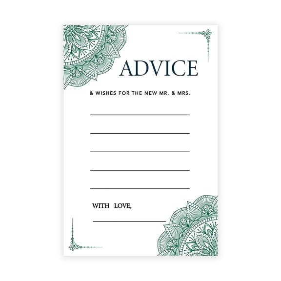 Koyal Wholesale Dark Green Elegant Ornate Wedding Advice & Well Wishes Guest Book Cards for Bride and Groom, 56 Pack