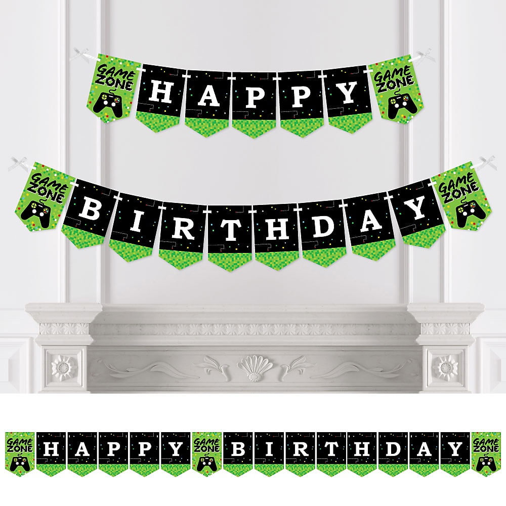 Game Zone Pixel Video Game Birthday Party Bunting Banner Birthday Party Decorations Happy Birthday Walmart Com