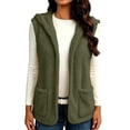 thumbnail image 6 of Oksale Hooded Fleece Vest for Women Sleeveless Jackets with Pockets Open Front Mid Length Jacket Warm Winter Vests Soft Cozy Drawstring Outwear Green M, 6 of 10