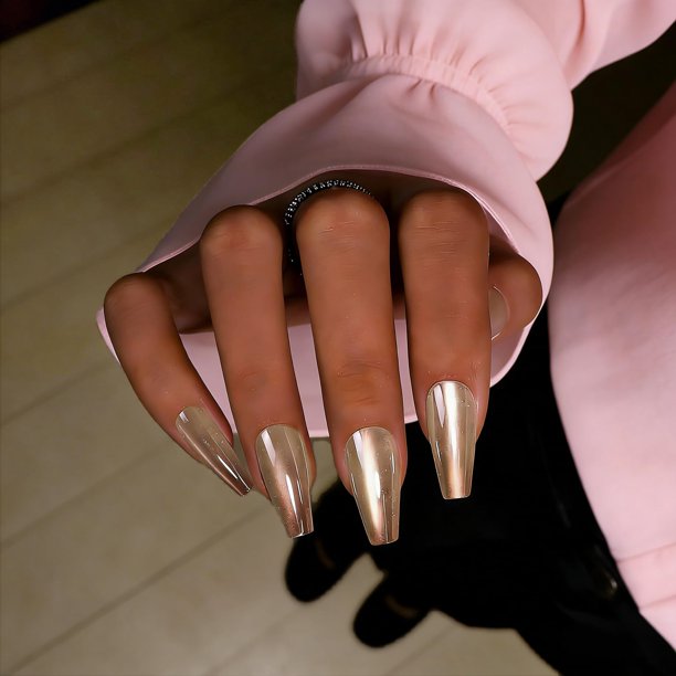 Press On Nails JOYVVEW, francés, cuadrado, cromado, degradado, 30 unidades