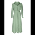 thumbnail image 2 of Vestido Maxi Informal de Otoño para Mujer, con Solapa, Abertura, Antiarrugas, y Bolsillos para Vacaciones Amarillo Verde L, 2 of 5