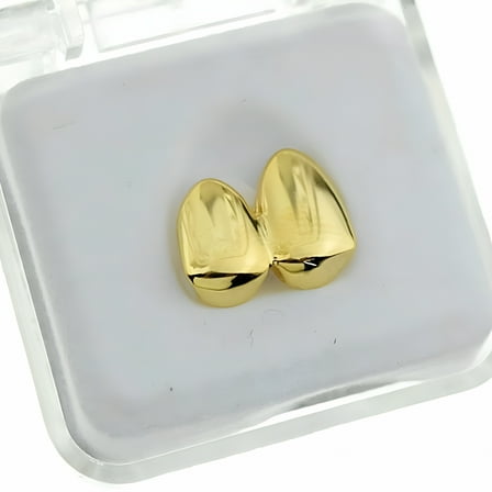 DESIGNICE 14k Gold Plated Double Two Tooth Grillz Right Side 2-Tooth Duece Caps Slugs Hip Hop Grills