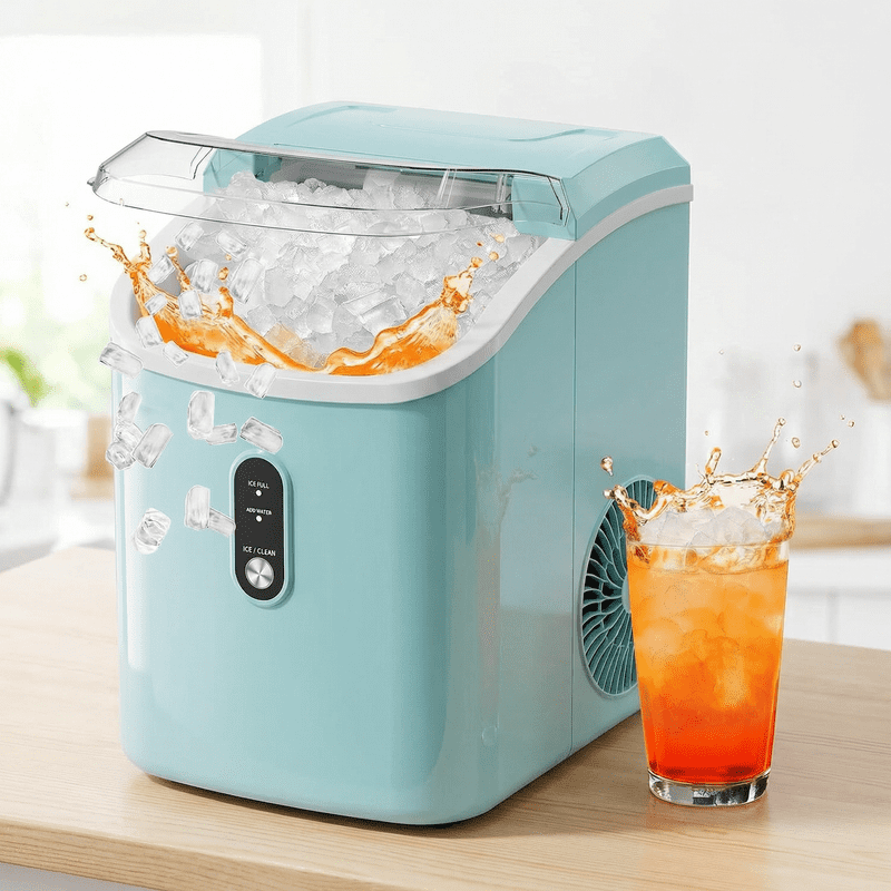 Countertop Nugget Ice Maker,Chewable Pellet Ice Machine with Self-Cleaning Function, 33 lbs/24H Portable Ice Maker for Home, Kitchen, and Office, Green