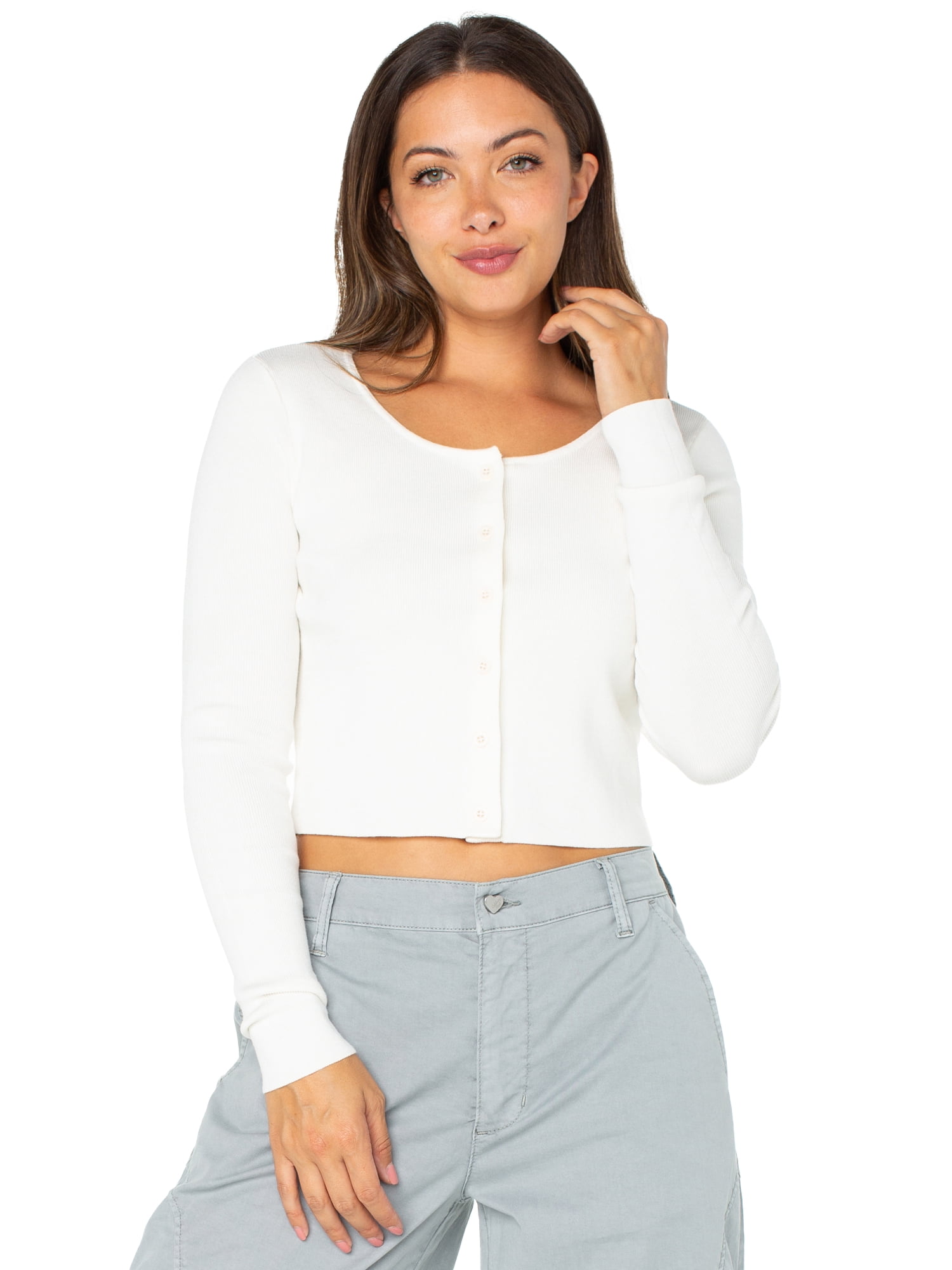 Celebrity Pink Women’s Cropped Cardigan with Long Sleeves, Sizes XS-4XL