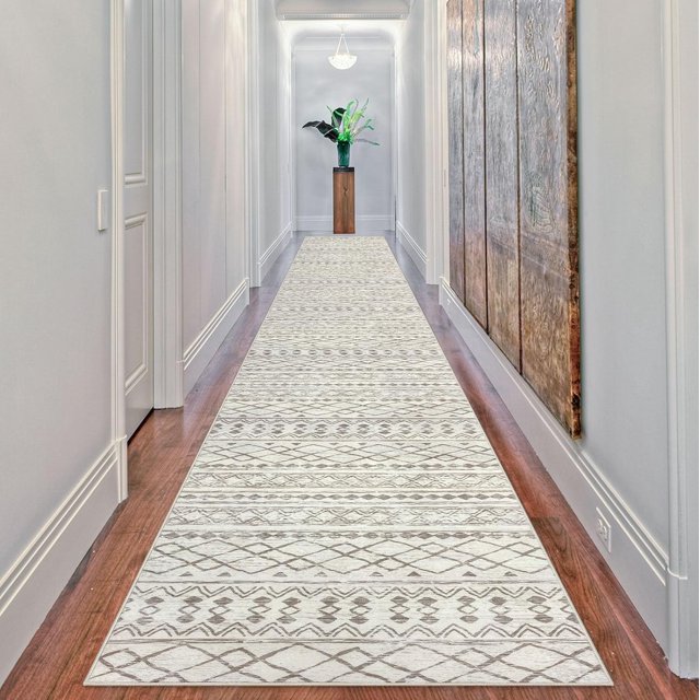 AIR-Moroccan Washable Long Hallway Runner Rug 2.6x18 Non-Slip Vintage Beige Boho Kitchen Rugs Ultra Soft Distressed Geometric Floor Carpet Runners for Bedroom Laundry Entryway Stairway