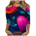 thumbnail image 2 of Dihao Women 3/4 Sleeve Tops Plus Size Casual Round Neck Valentine's Day Love/Rose Printing Blouse Spring Summer Loose Fit Tops Basic Pullover Lightweight Trendy Outdoor Blouse, 2 of 5