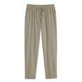 thumbnail image 5 of Women Linen Pants Summer Casual Drawstring Elastic Waist Pants Lightweight Capris Beachwear,Linen Pants with Pockets Side Button High Waist Comfy Gauze Pants Loose Trousers Ankle Cropped Pants 5XL, 5 of 5