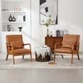 thumbnail image 4 of Miniyam Modern PU Leather Accent Chair, Solid Wood Lounge Reading Armchair With One Pillow for Living Room, Bedroom, Guest Room, Light Brown, 4 of 11