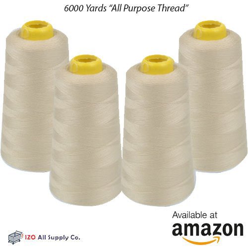 4Pack of 6000 Yards (EACH) Beige Serger Cone Thread All Purpose Sewing Thread Polyester Spools