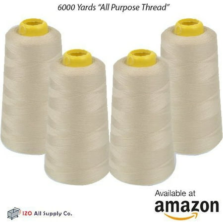 High Strength Thread Lock - 4-Pack of 6000 Yards (EACH) Beige Serger Cone Thread All Purpose Sewing Thread Polyester Spools Overlock (Serger,Over lock, Merrow, Single Needle),.., By IZO Home Goods