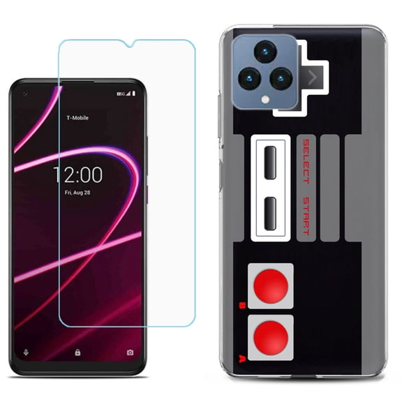 Slim-Fit Gel TPU Fashion Phone Case for T-Mobile Revvl 6 5G, with Tempered Glass Screen Protector, by OneToughShield ® - Game Controller